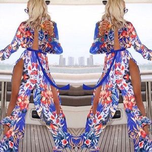 Bohemian Floral High Split Maxi Dress Cover Up